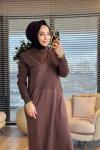 7187 Nokta Örgü İki İplik Elbise Kahve
