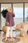 7250 Tencel Roba Kare Parçalı Gömlek Mürdüm