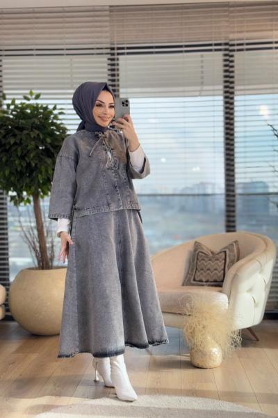 7254 Kot Ön Bağcıklı Etekli Takım Antrasit