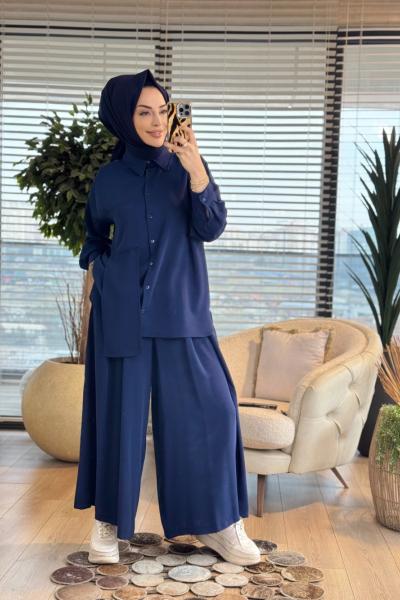73067 Sol Taraf Parça Ve Cep Detaylı  Takım Lacivert