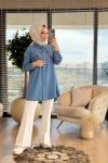 7314 Tencel Cebi Nakışlı Gömlek Mavi