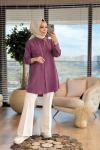 7314 Tencel Cebi Nakışlı Gömlek Mürdüm