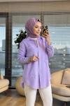 7343 Tencel Üstü Serpme Yıldız Nakışlı Gömlek Lila