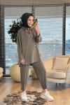 7416 Tencel Kapşonlu Patı Çıtçıtlı Takım Haki
