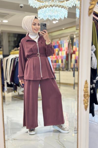 7423 Ön Pile Dikişli Ve Fermuarlı Takım Bordo