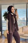7441 Tencel Ön Dikişli Ve Cepli Yelek Kahve