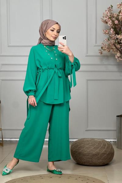 7468 Beli Büzgülü Tunik Pantolon Takım Benetton