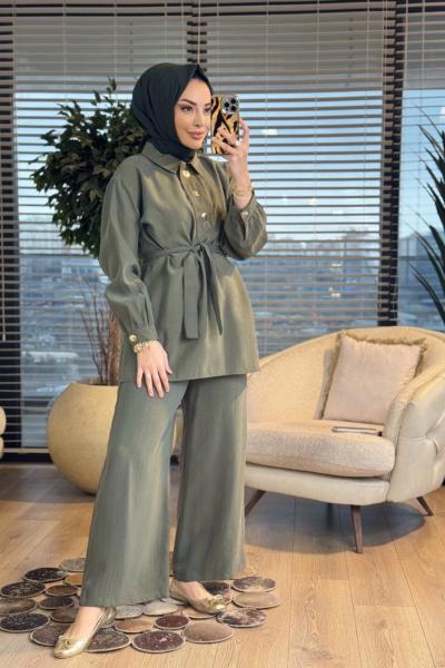 7470 Patı Üç Düğmeli Takım Haki