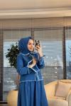 7475 Tencel Saçak Detaylı Etekli Takım Lacivert