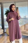 7495 Tencel Patı Ve Kolu Saçak Detaylı Uzun Tunik Mürdüm