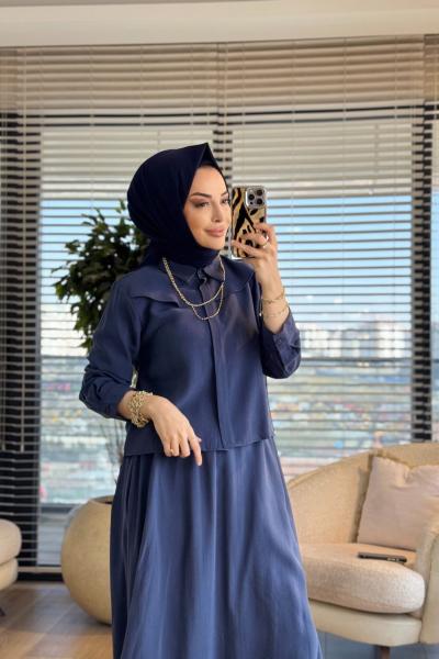 7510 Omzu Parçalı Etekli Takım Lacivert