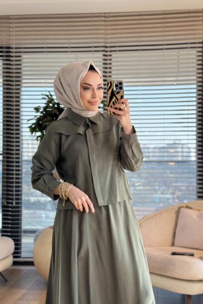 7510 Omzu Parçalı Etekli Takım Haki