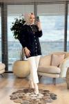 7701 Angora Boncuklu Oversize Hırka Siyah