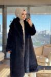 7980 Peluş Uzun Kaban Siyah