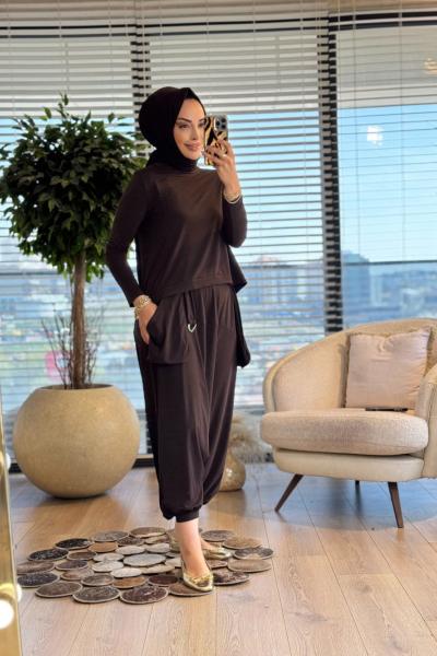 8035 Şalvar Takım Kahve