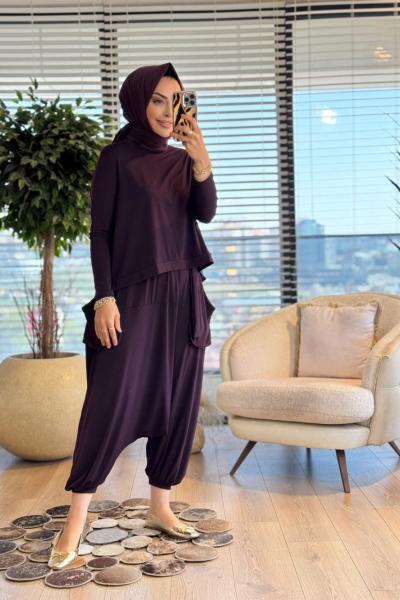 8035 Şalvar Takım Mürdüm