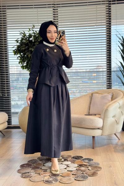 823 Ön İki Metal Düğmeli Takım Siyah