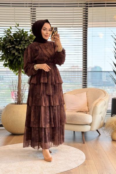827 Beyza Elbise Kahve