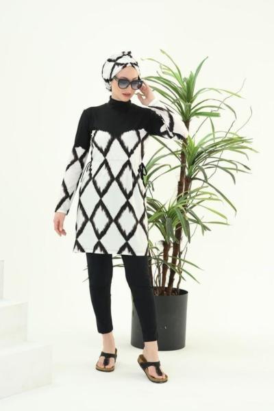 850 Adel Baklava Desenli Mayo Siyah