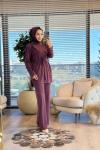 8569 Yaka Ve Omuzları Zımbalı Takım Bordo