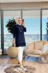 877 Ön Şifon Eteği Piliseli Uzun Kol Bluz Lacivert
