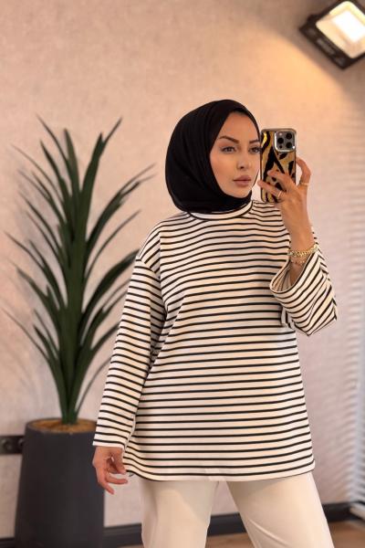 9000 Çizgili Osyho Sweatshirt Siyah