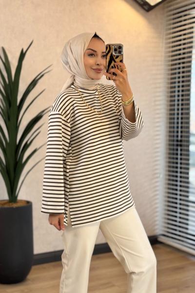 9000 Çizgili Osyho Sweatshirt Kahve