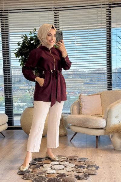 9261 Gold Halka Ve Kuşak Geçişli Kap Bordo