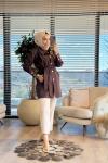 9265 Yaka Broşlu Kuşaklı Kap Kahve