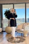 9754 Yaka Manşet Çizgi Ribanalı Fermuarlı Takım Siyah