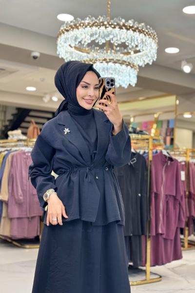 9804 Kolsuz Elbise Ceket 2li Takım Siyah