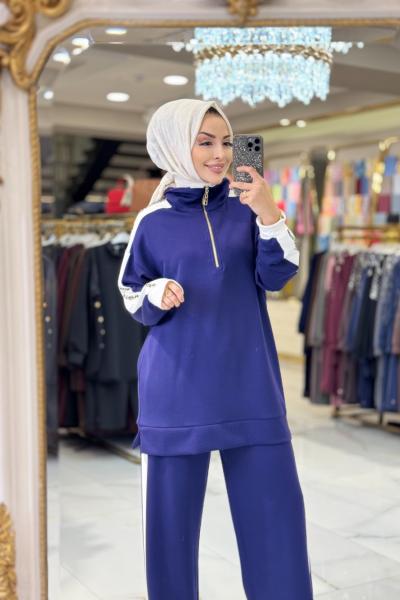 9827 Kolları Taş Şeritli Takım Mor