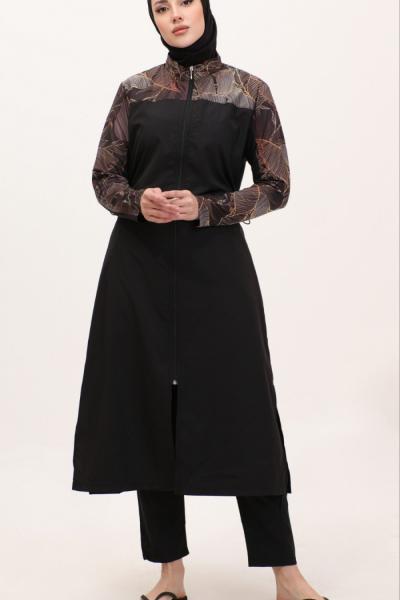 9905 Yaldızlı Tesettür Mayo Siyah