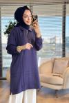 9910 Önü Kordon Biye Detaylı Tunik İndigo