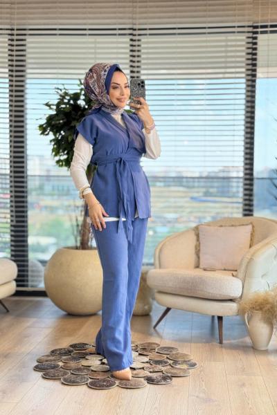 CHD46 Yelekli Takım İndigo