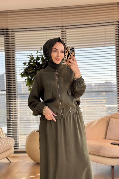 LYL105 Öykü Ceket Etek Takım Haki