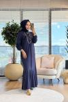 LYL118 Sahra Volanlı Düğmeli Elbise Lacivert