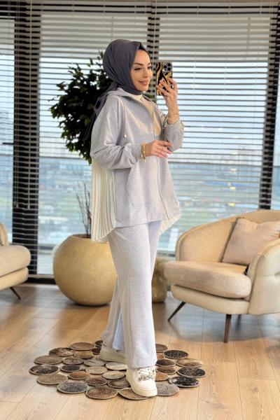 MRW1624 Pilise Şifon Takım Gri