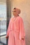 Y-2414 Stella Şifon Pantolonlu Takım Pembe