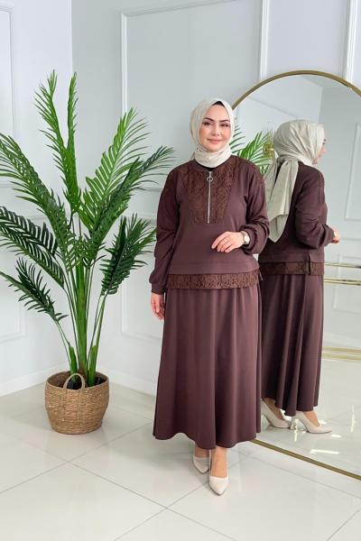 NAZAN ETEKLİ TAKIM - KAHVERENGİ