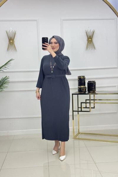 NAZLI PİLİSELİ ELBİSE-DUMAN